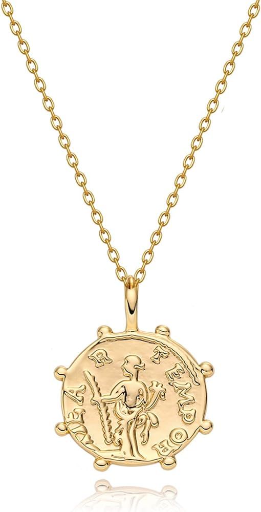 GDCOIN Coin Necklace Pendant Women Disc Patterned Carved Engraved 14K Gold Filled Handmade Minima... | Amazon (US)