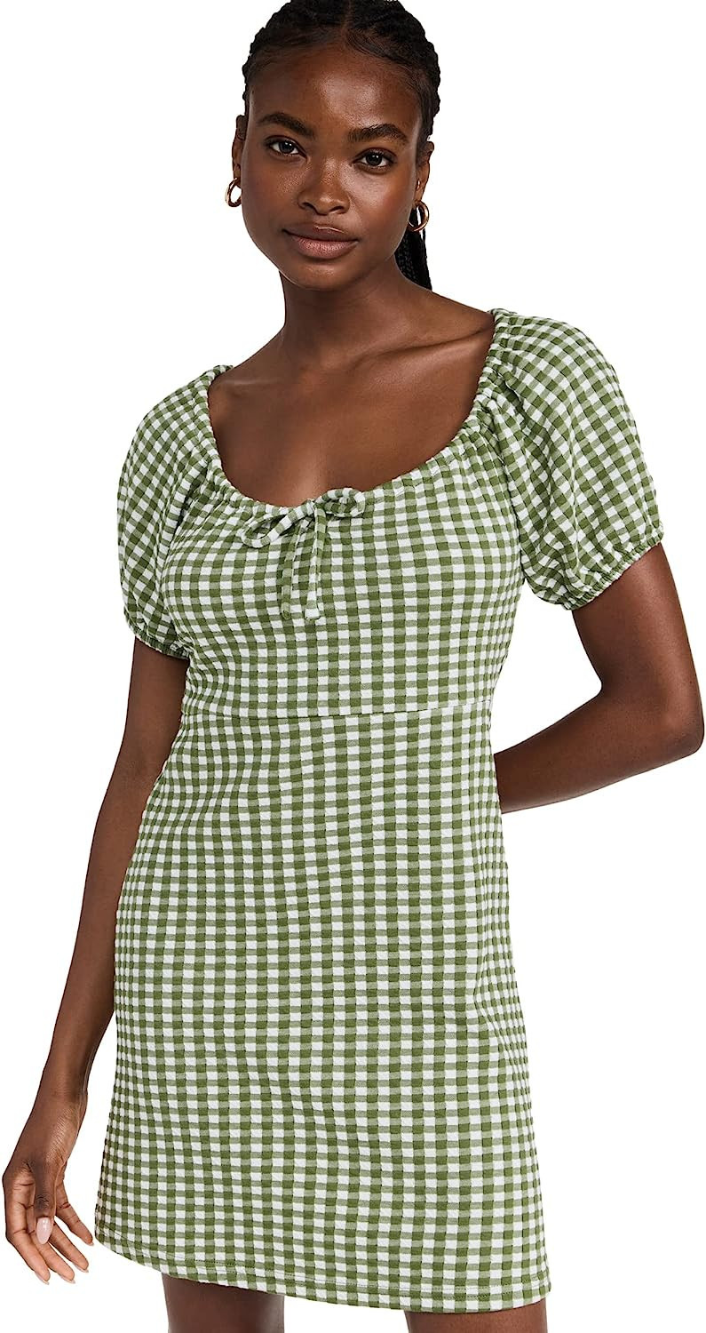 Madewell Women's Puff Sleeve Knit Gingham Mini Dress | Amazon (US)