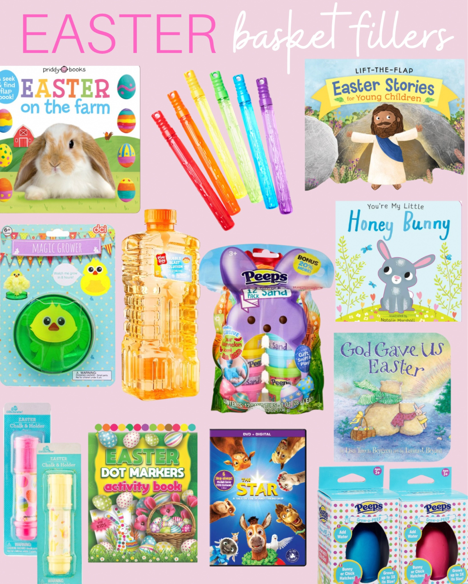 Easter basket stuffers, Easter basket fillers, Easter books, Easter bubbles, Easter chalk #Easterbasketideas #Easterbasketstuffers #Easterbasketfillers 

#LTKkids #LTKSeasonal #LTKbaby