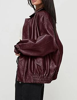 PRETTYGARDEN Women's Faux Leather Motorcycle Jacket Trendy Fall Clothes Oversized Zip Up Winter C... | Amazon (US)