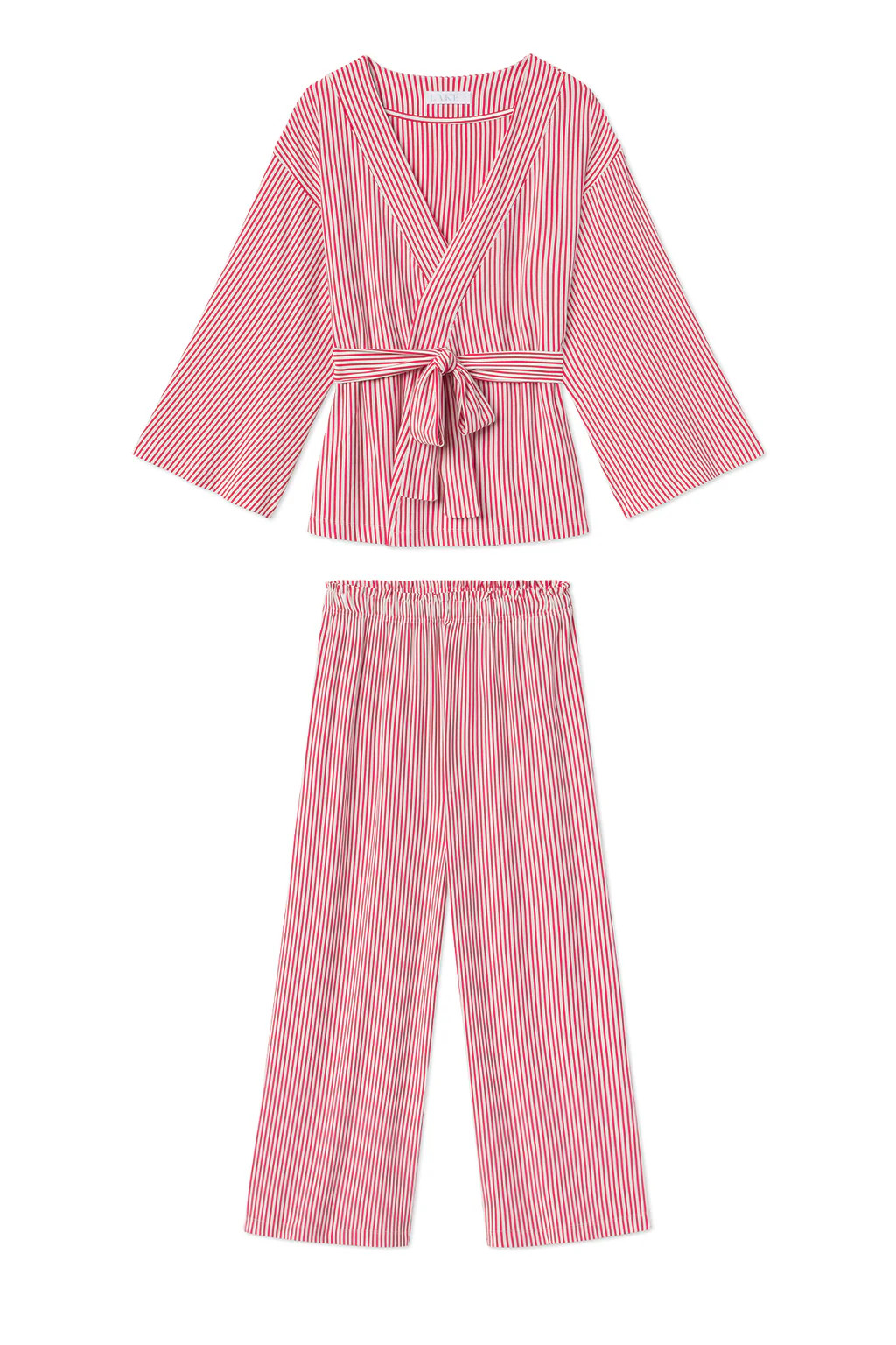 DreamKnit Kimono Pajama Set in Red Stripe | Lake Pajamas