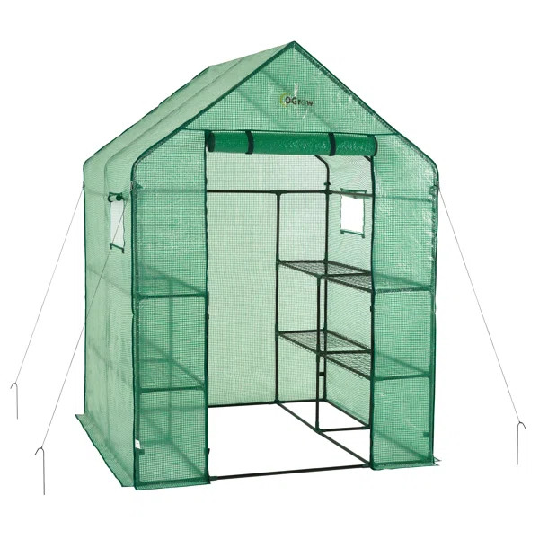 Machrus Ogrow Deluxe Walk-In Greenhouse with 2 Tiers and 8 Shelves - Green Cover | Wayfair North America
