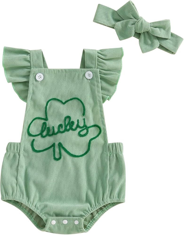 YINGISFITM My First St Patricks Day Baby Girl Outfit Newborn Lucky Charm Romper Irish Clover Sham... | Amazon (US)