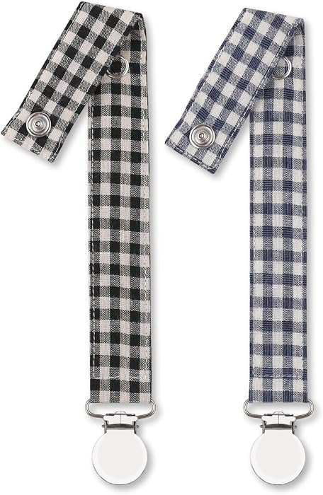 Pacifier Clip Leash Soothie Holder Unisex plaid button for boy \uff082 Pack\uff09 | Amazon (US)