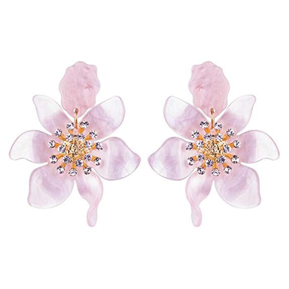 Miweel Bohemian Luxury Oversize Resin Big Flower Earrings For Women Stainless Steel Crystal Jewelry | Amazon (US)