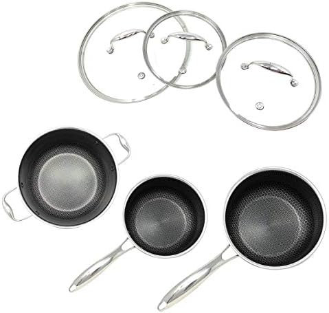 Hexclad Hybrid Nonstick Cookware 6 Piece Pot Set with Lids, Metal Utensil Safe, Induction Ready | Amazon (US)
