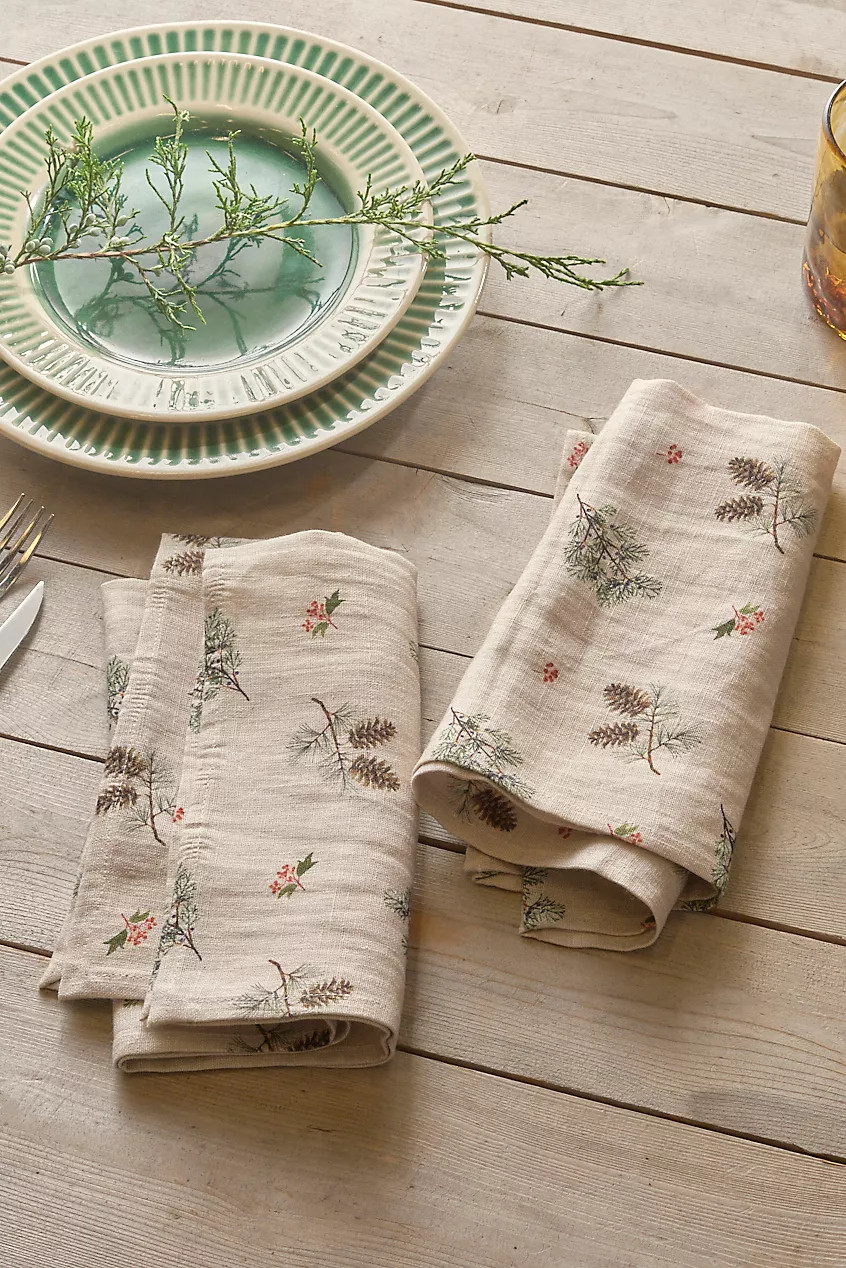May We Fly Holly + Greens Linen Napkins, Set of 2 | Anthropologie (US)