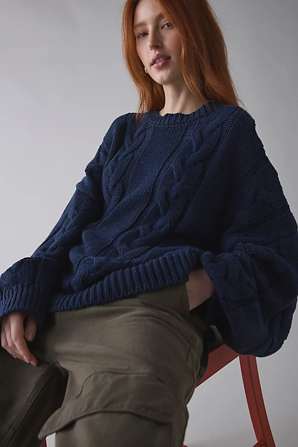 BDG Skylar Oversized Crew Neck Cable Knit Sweater | Urban Outfitters (US and RoW)