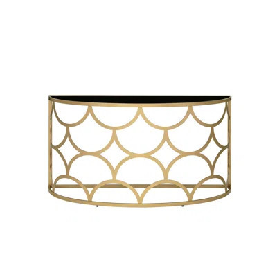 Gold Console Table With Tempered Glass Half-Moon Top And Metal Base, 70Lbs Weight Capacity, 54" Width, 29" Height, No Storage Shelving Table, Finish, | Wayfair North America