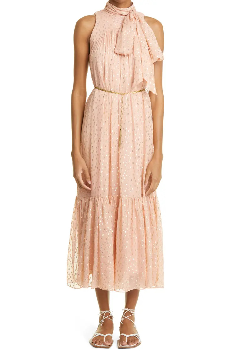 Zimmermann Tie Neck Silk Fil Coupé Midi Dress | Nordstrom | Nordstrom