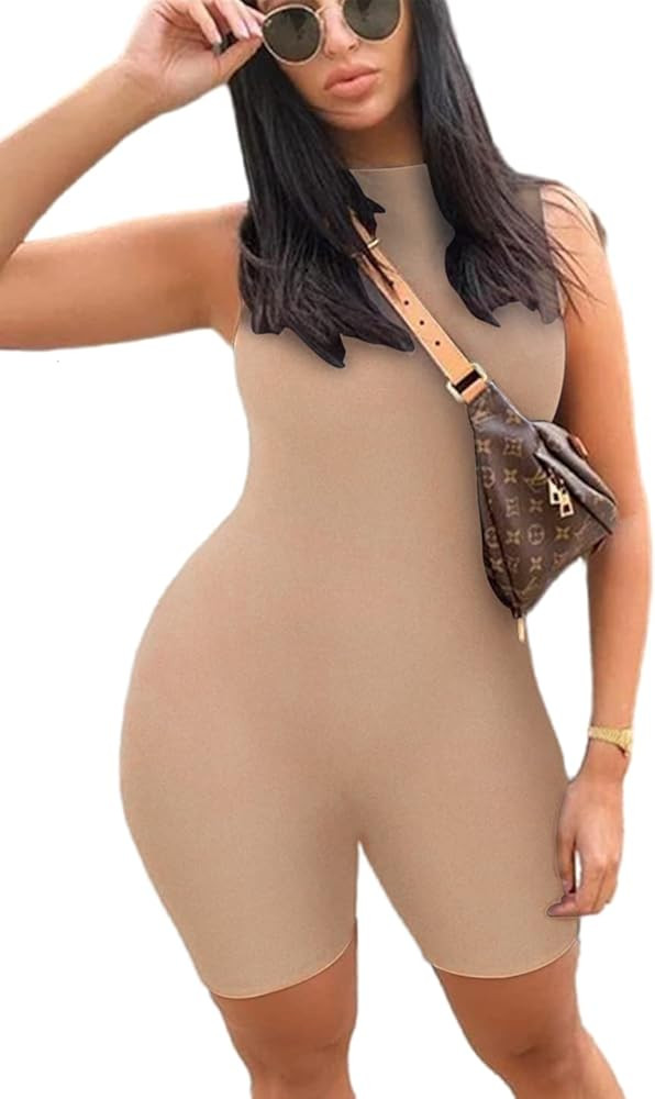 EOJN Women's One Piece Jumpsuits, Bodycon Sexy Shorts Rompers Sleeveless Zipper Jumpsuit Bodysuit | Amazon (US)