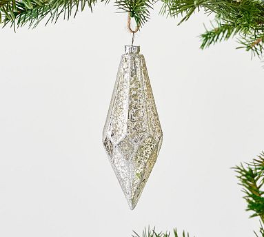Mercury Glass Glitter Geometric Finial Ornament | Pottery Barn (US)