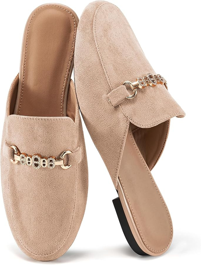 Womens Mules Buckle Flats: Classic Suede Slip On Shoes Dressy Closed Toe Backless Slides Loafers ... | Amazon (US)