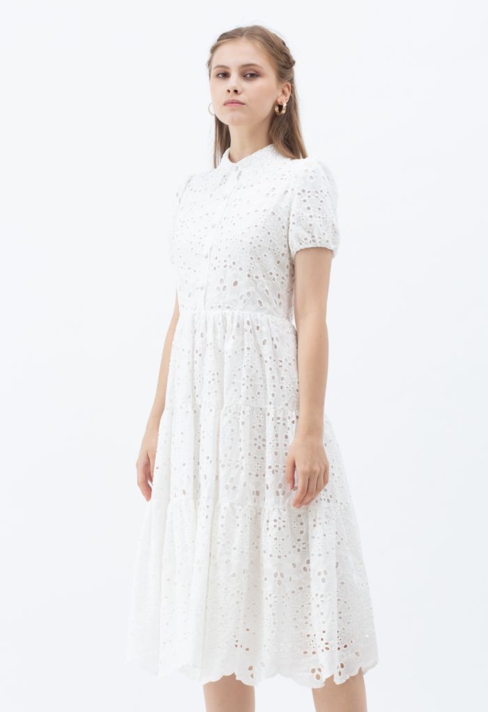 Crochet Collar Embroidered Eyelet Cotton Dress | Chicwish