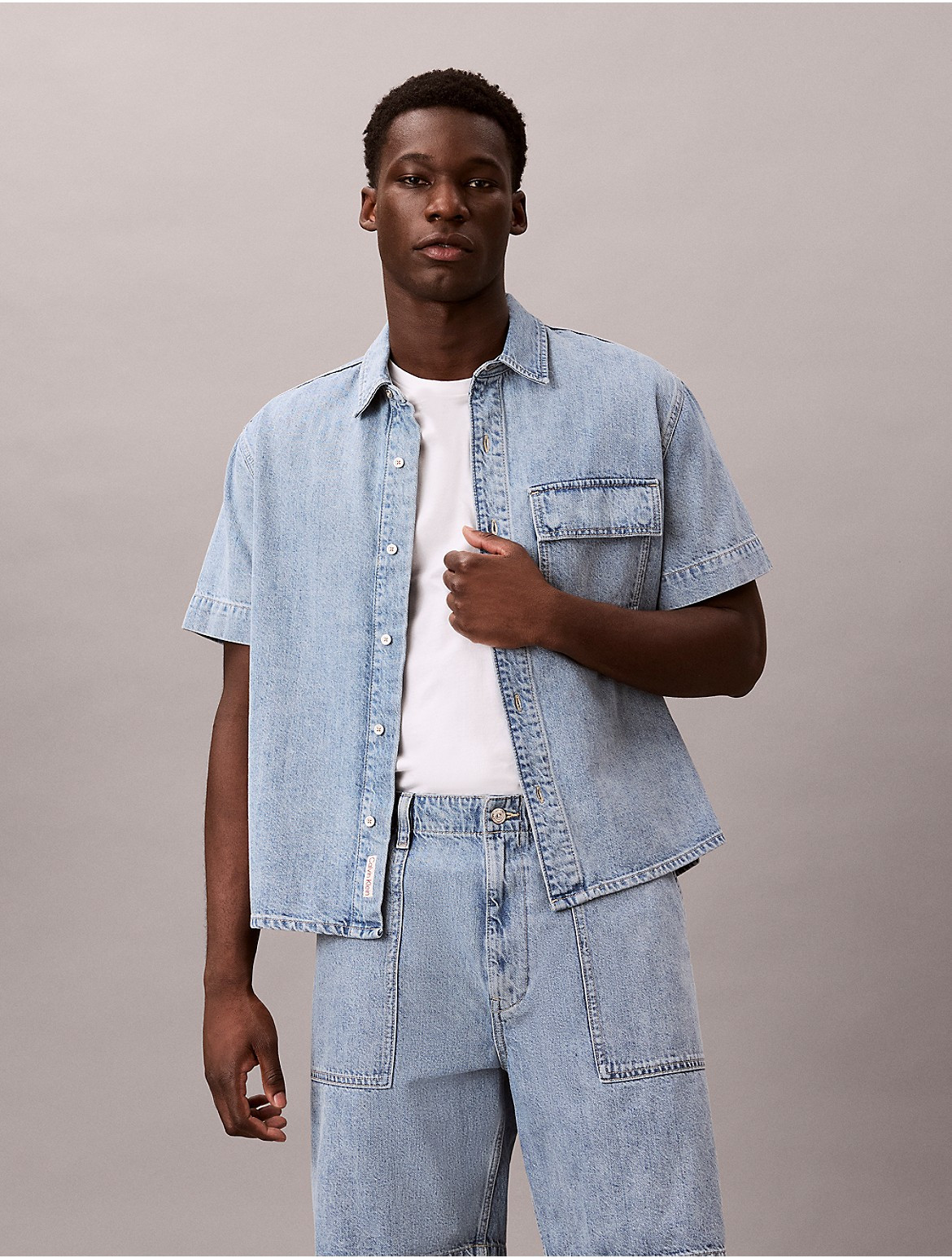 Calvin Klein Men's Denim Utility Button-Down Shirt - Light/Pastel Blue - M | Calvin Klein (US)