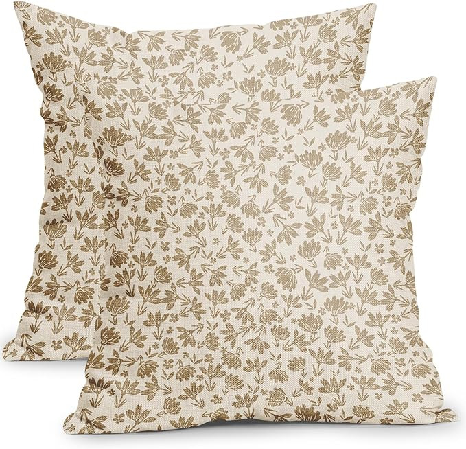 Vintage Flower Pillow Covers 22x22 Inch Set of 2 Tan and Cream Floral Outdoor Throw Pillow Covers... | Amazon (US)