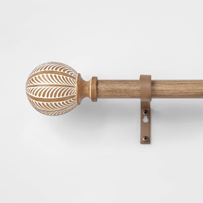 Carved Light Woodtone Ball Curtain Rod Natural - Opalhouse™ | Target