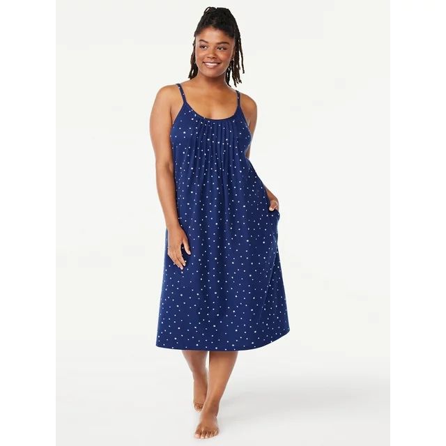 Joyspun Women’s Cotton Blend Pleated Neck Sleeveless Midi Nightgown, Sizes S to 5X | Walmart (US)