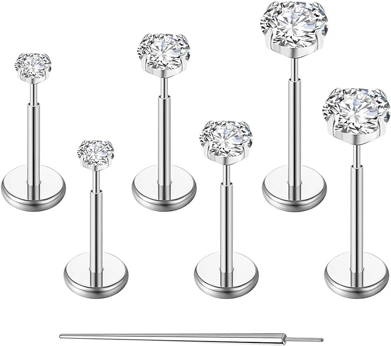 20G Flat Back Earrings Stud G23 Titanium Threadless Tragus Labret Cartilage Lip Medusa Conch Body... | Amazon (US)