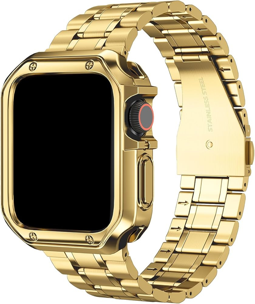 MRYUESG Compatible with Apple Watch Band and Case, Stainless Steel Metal Chain with TPU Cover, Sm... | Amazon (US)