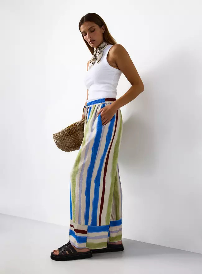 Buy Mid Pink Ultra Wide Stripe Trousers  16 | Trousers | Tu | Tu Clothing