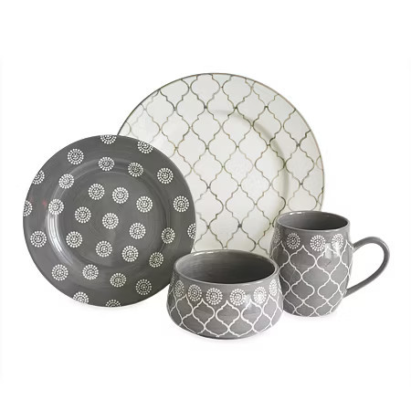 Baum Moroccan 16-pc. Ceramic Dinnerware Set, One Size, Gray | JCPenney