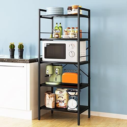 Denkee Kitchen Baker’s Rack with Storage, Industrial 5-Tier Microwave Oven Stand Shelf, Free St... | Amazon (US)