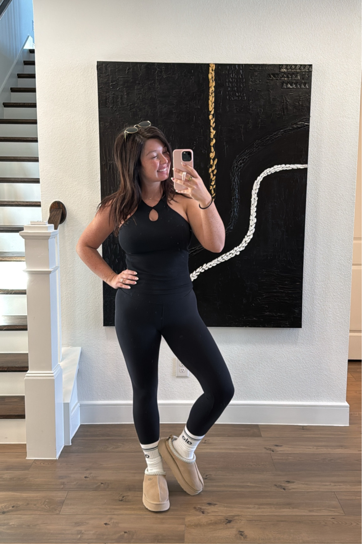 This morning’s yoga outfit. Size medium in both the leggings and the tank. Tank has a built in bra too 

#LTKMidsize #LTKActive #LTKFitness