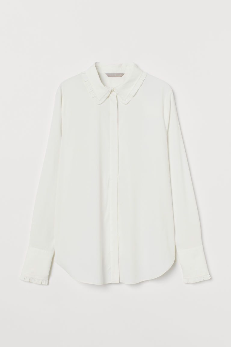 H & M - Ruffle-trimmed Blouse - White | H&M (US + CA)