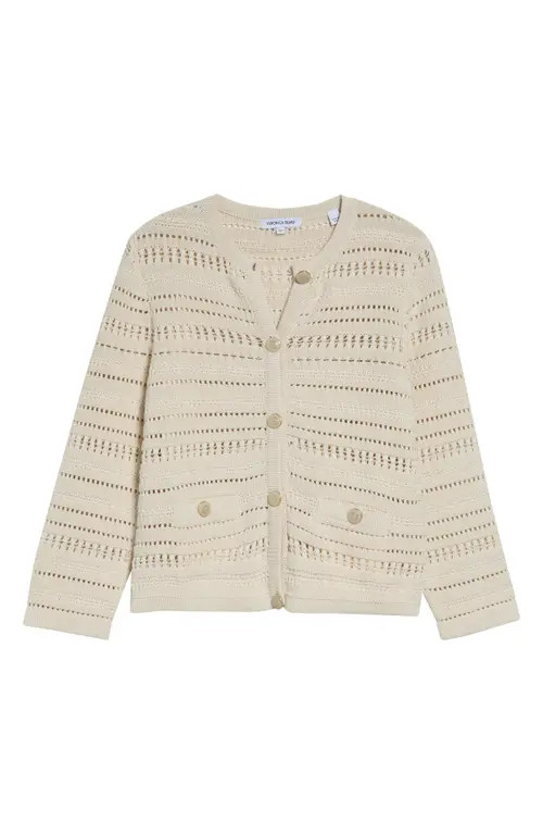 Veronica Beard Bellingham Pointelle Cardigan in Ecru at Nordstrom, Size Large | Nordstrom