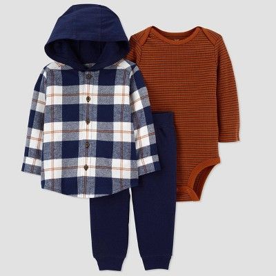 Baby Boys' 3pc Plaid Top & Bottom Set - Just One You® made by carter's Navy/Brown | Target