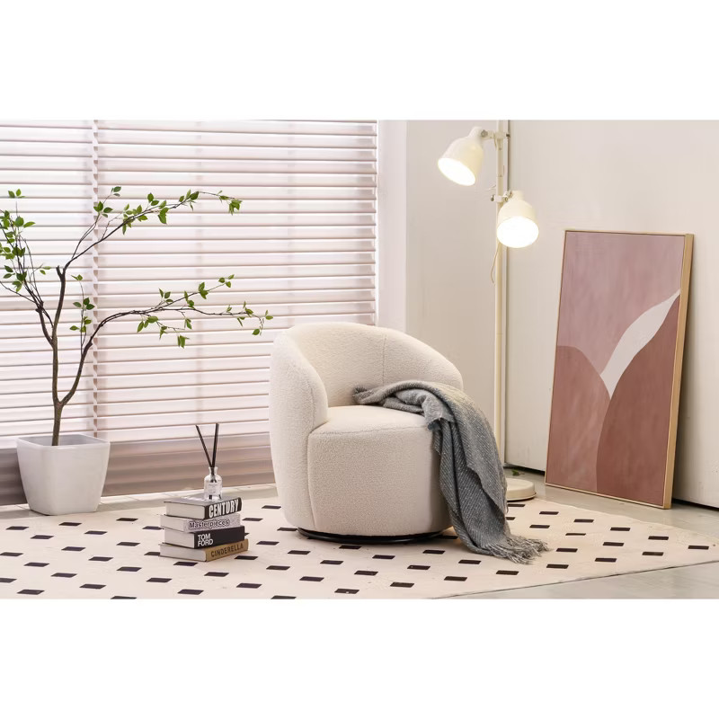 Fannie 25.20'' Wide Boucle Upholstered 360° Swivel Barrel Chair-The Pop Maison | Target