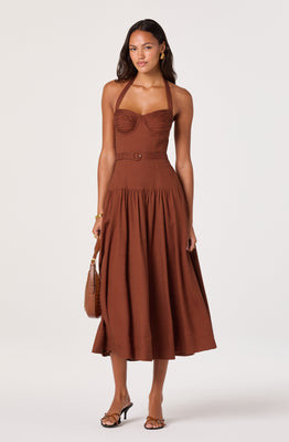 ASTR the Label | Katinka Belted Halter Midi Dress in Rust |  Size L | ASTR The Label (US)