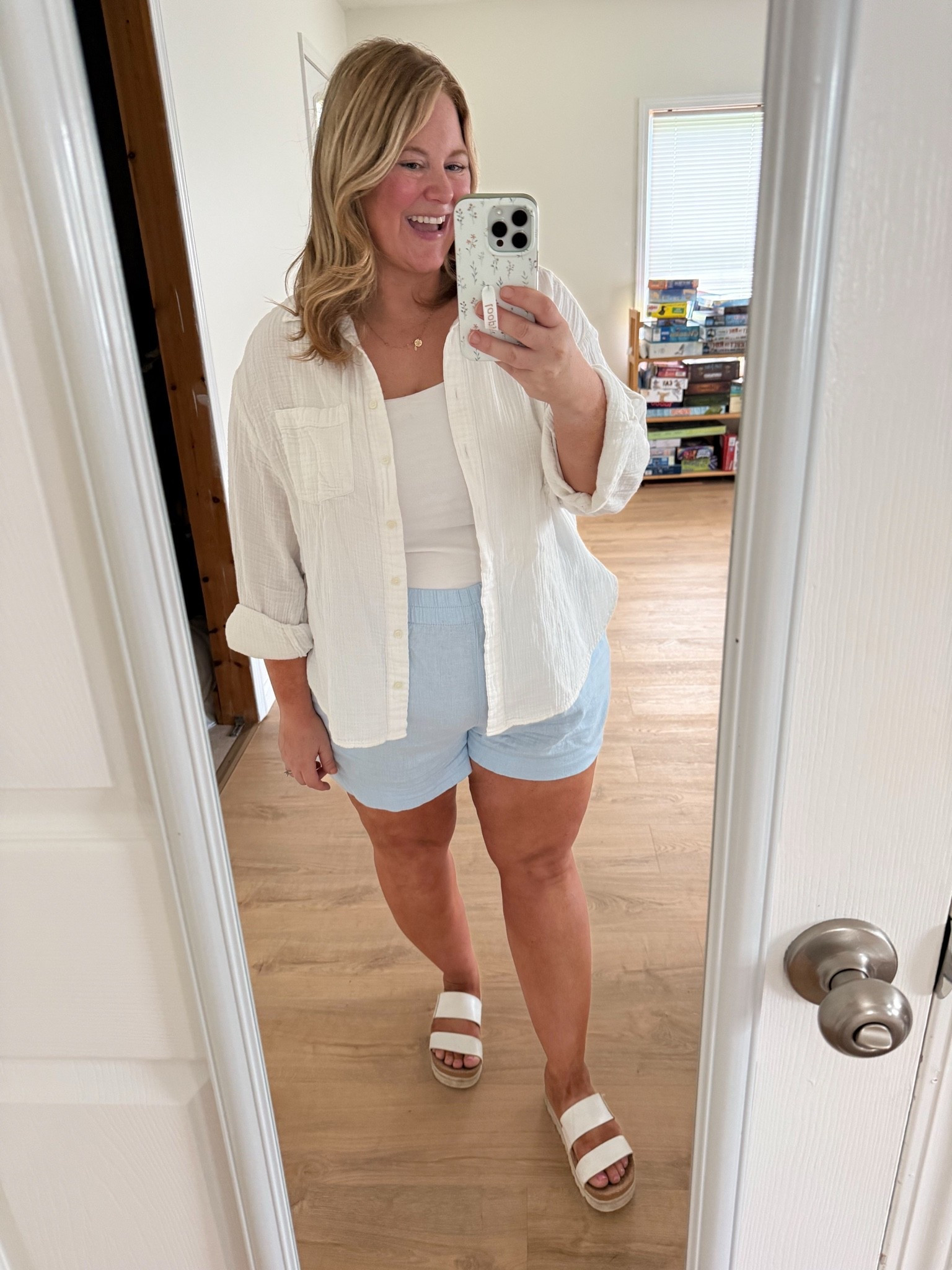 Comfy summer postpartum outfit! xL in the shorts (sold out in this color), large in the gauze shirt and XL in the tank.

#LTKBump #LTKMidsize #LTKSeasonal