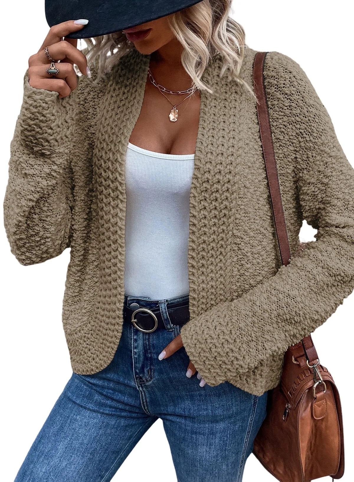 SHEWIN Women's Sweaters Fashion Casual Open Front Long Sleeve Chunky Knit Cardigans Outerwear Coa... | Walmart (US)