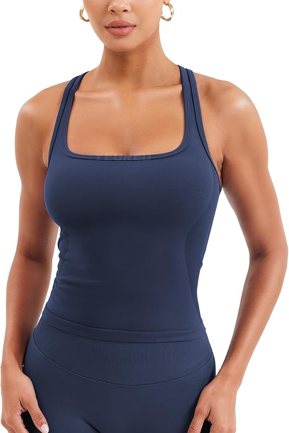 YEOREO Esteile Workout Tank Tops for Women Square Neck Sleeveless Camisole Tops Seamless Racerbac... | Amazon (US)