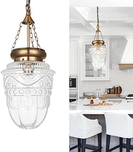 OIYIO Modern Brass Gold Glass Pendant Light Kitchen Island Lighting Globe Farmhouse Light Fixture... | Amazon (US)