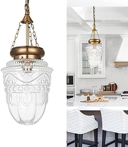 OIYIO Modern Brass Gold Glass Pendant Light Kitchen Island Lighting Globe Farmhouse Light Fixture Ov | Amazon (US)