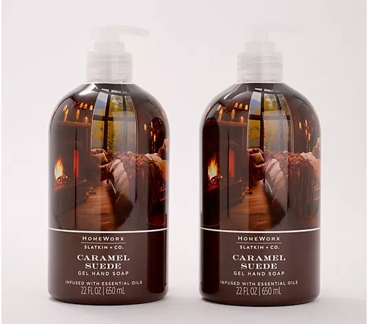 HomeWorx by Slatkin + Co. S/2 22oz Hand Soaps- Caramel Suede | QVC