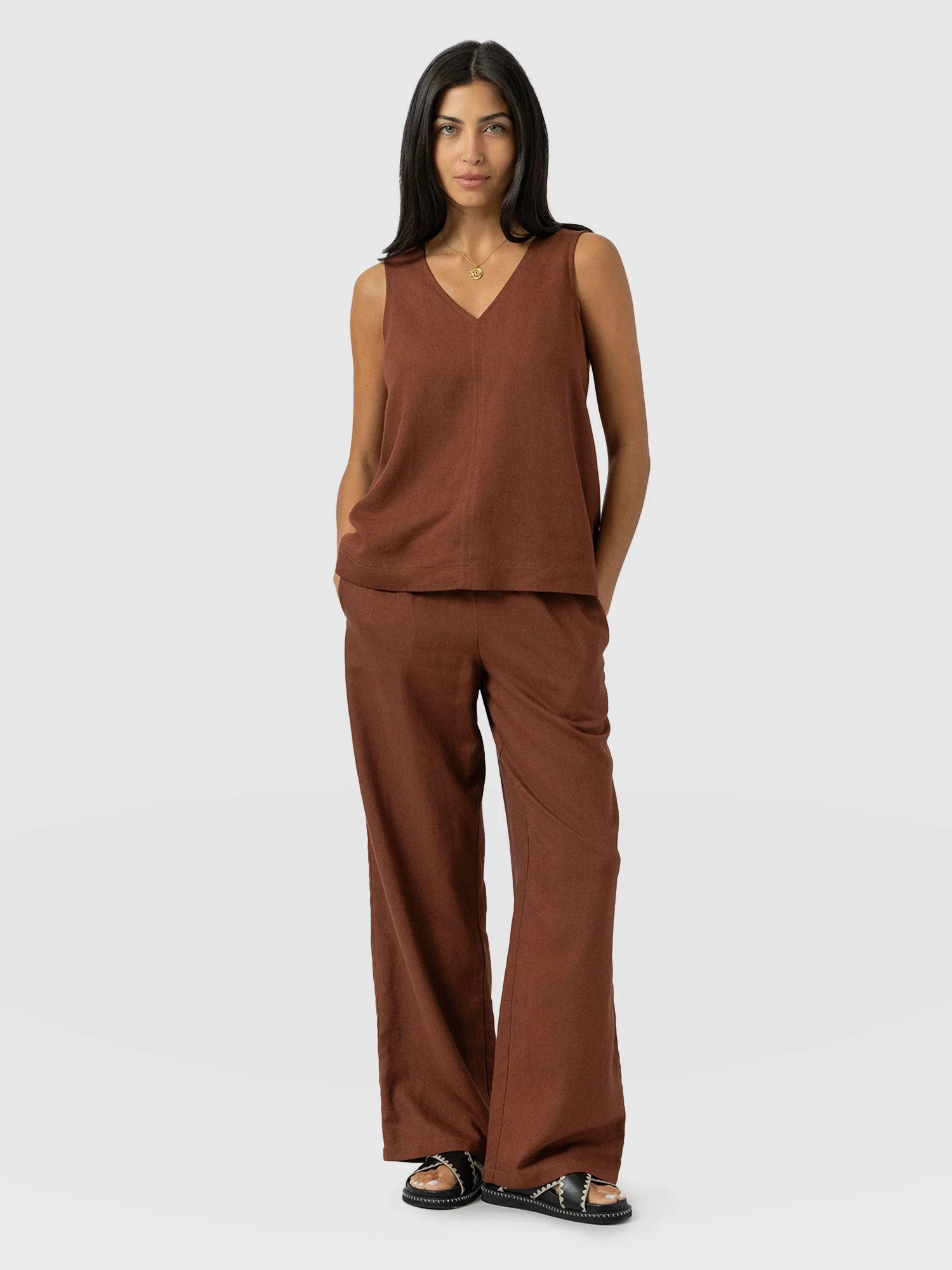 Corinne Linen Pant - Russet Brown | Saint + Sofia UK