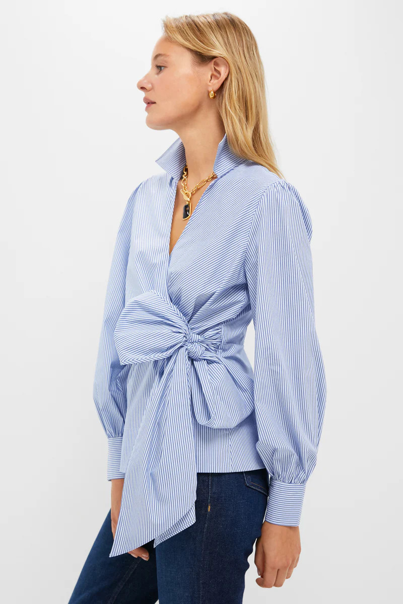 Continental Stripe Tie Front Bow Bea Blouse | Tuckernuck (US)