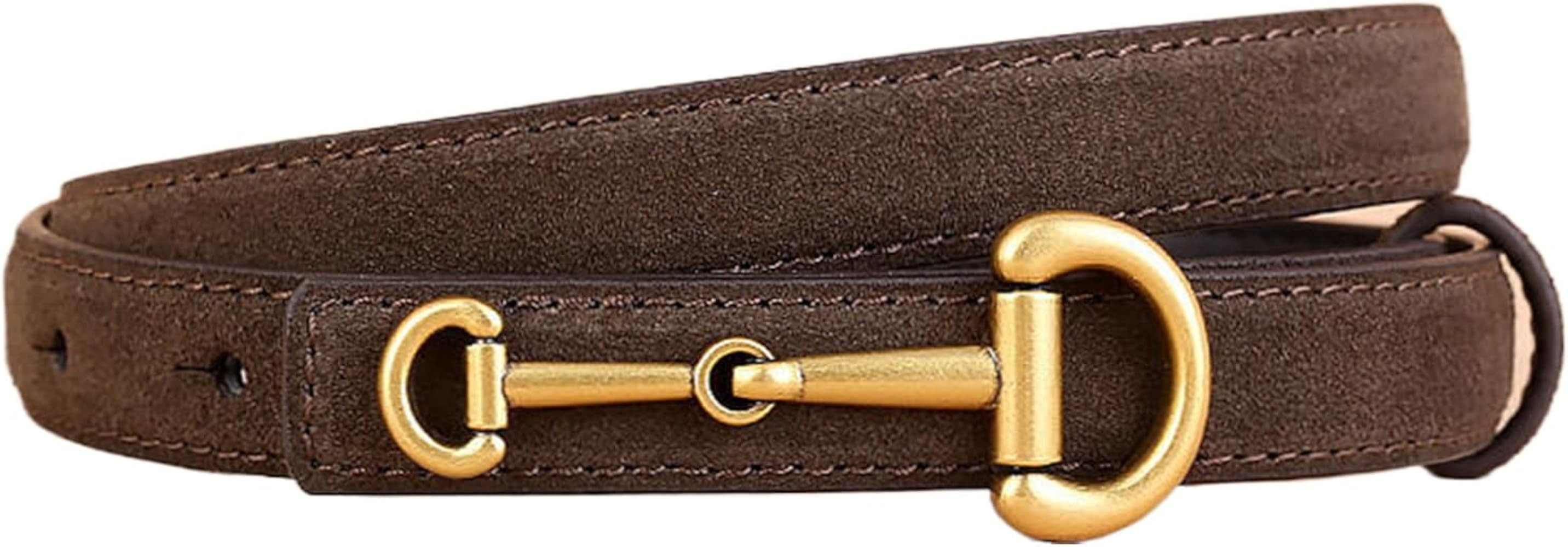 Gold Horseshoe Buckle Designer Belts for Women, Suede Thin Leather Belt Women for Jeans Dress Aut... | Amazon (US)