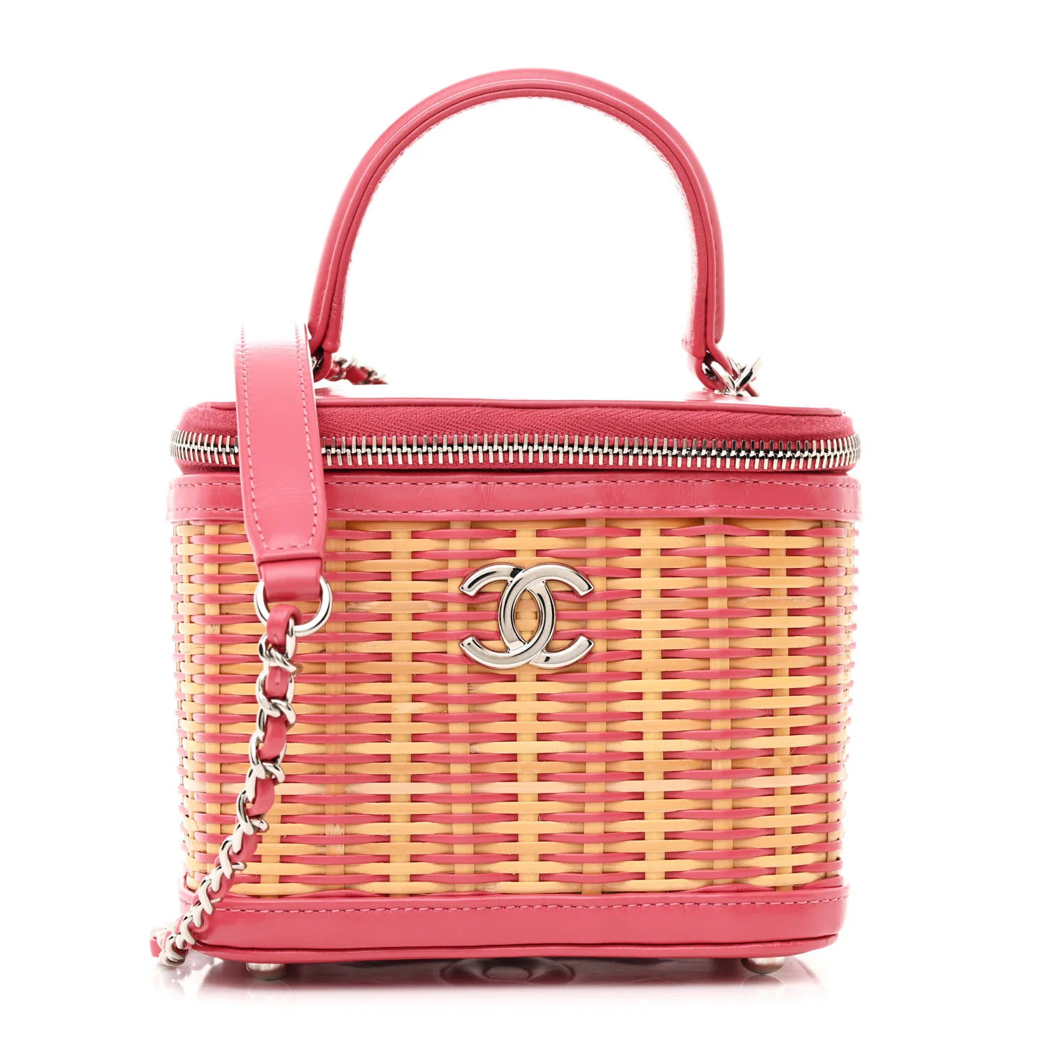 Chanel Calfskin Raffia Small Take Away Vanity Case Bag Pink Beige 1863931 | FASHIONPHILE (US)