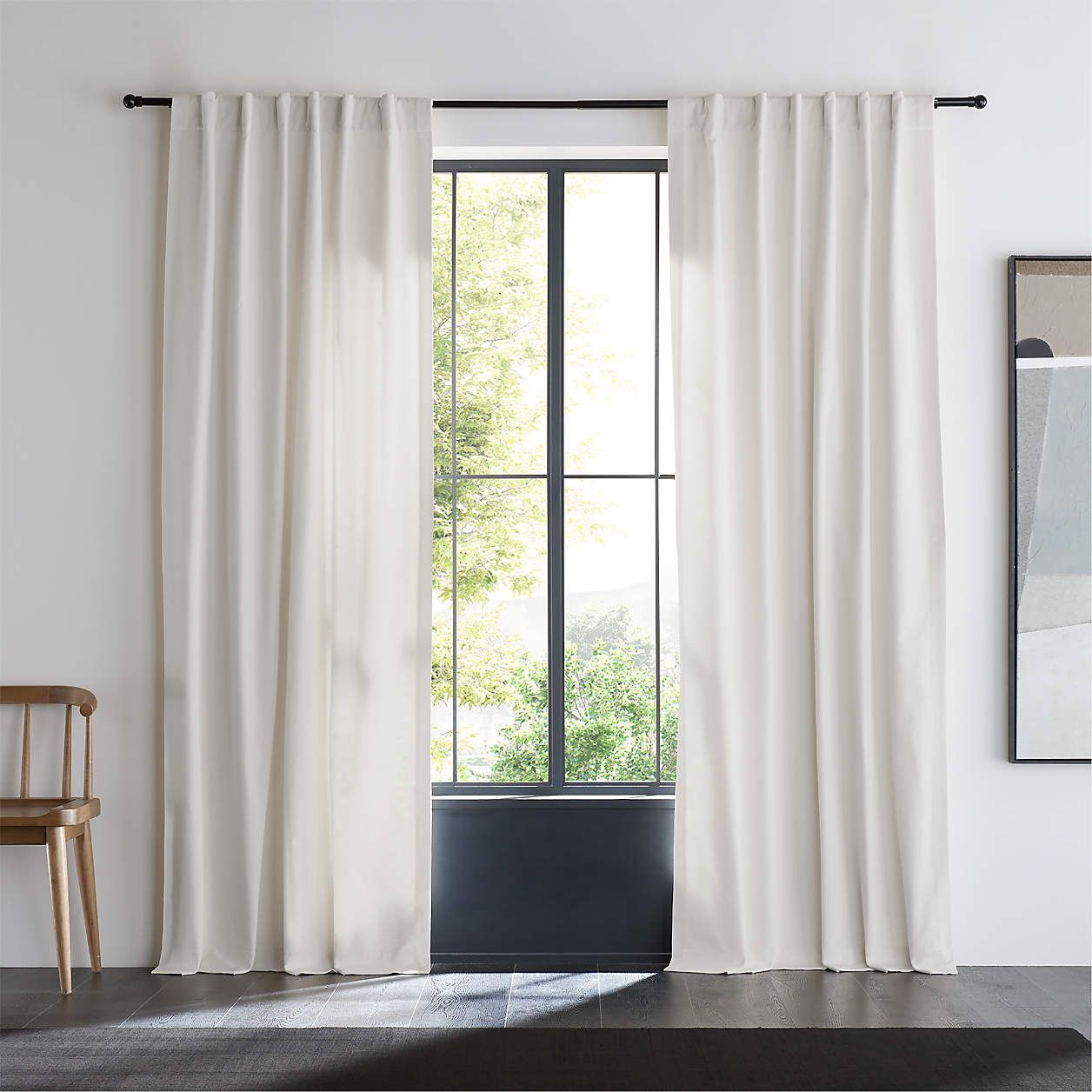 Ivory Cotton Velvet Window Curtain Panel with Lining 48"x84" + Reviews | Crate & Barrel | Crate & Barrel