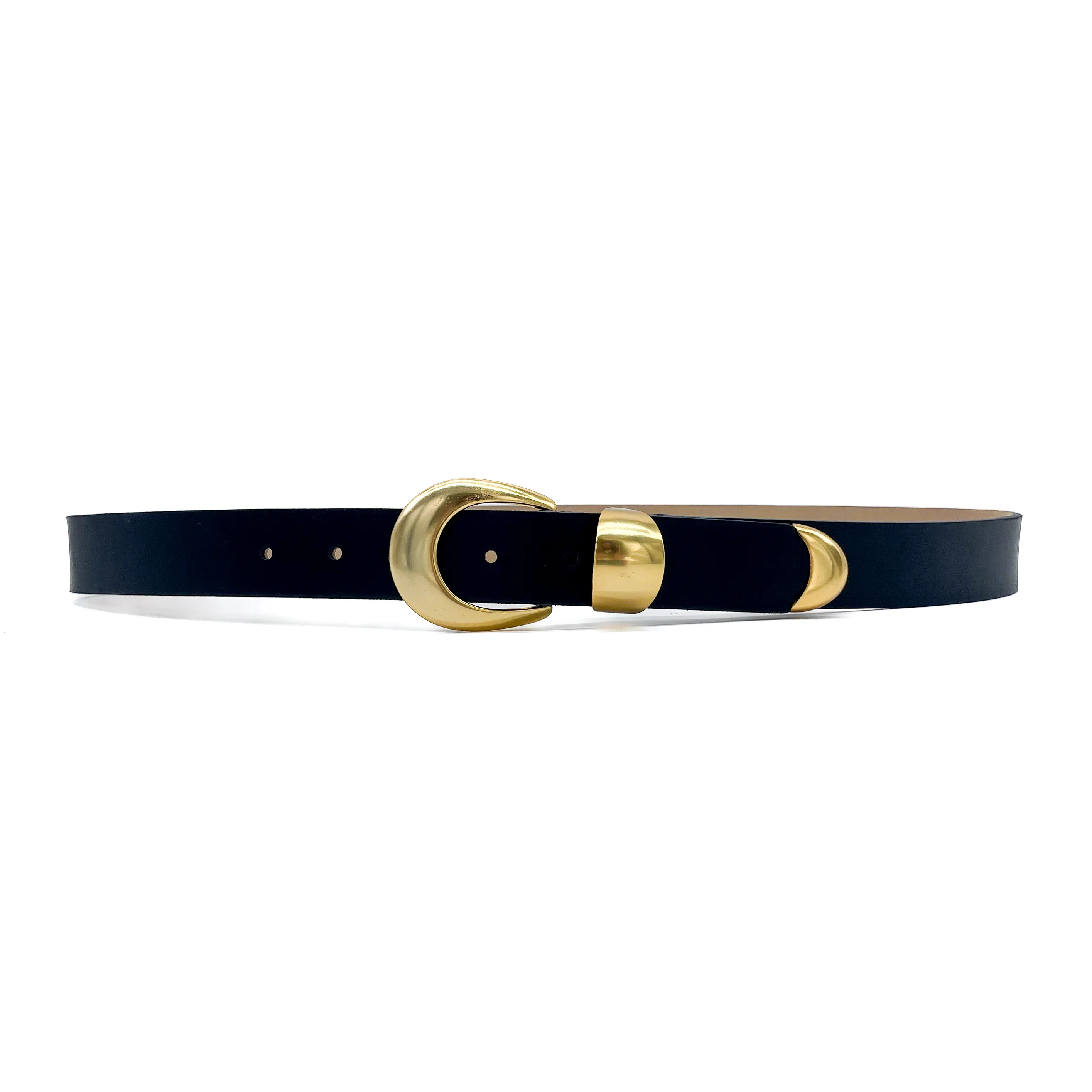 Kaya Belt - Elegant Minimalist Black Italian Leather Belt With Gold Buckle Set | Streets Ahead | Streets Ahead Inc