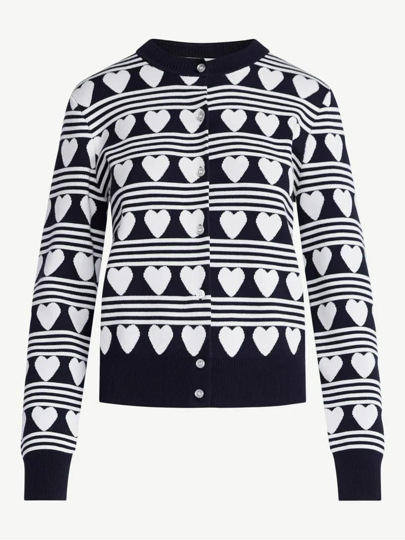 Free Assembly Women's and Women's Plus Solid, Stripe, & Print Classic Cozy Yarn Cardigan Sweater,... | Walmart (US)