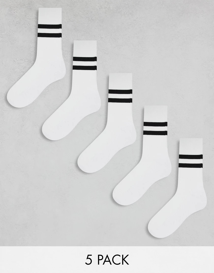 ASOS DESIGN 5 pack of sport socks in white with black stripe | ASOS (Global)