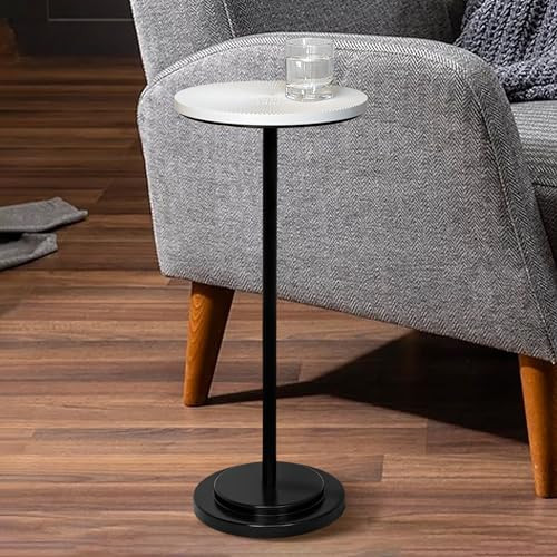 COVLON Drink Table Set of 2, Weighted Base Pedestal Table, Martini Table,Small Side Table with Wooden Carved Table Top for Living Room, Bedroom, Modern, White and Black | Amazon (US)