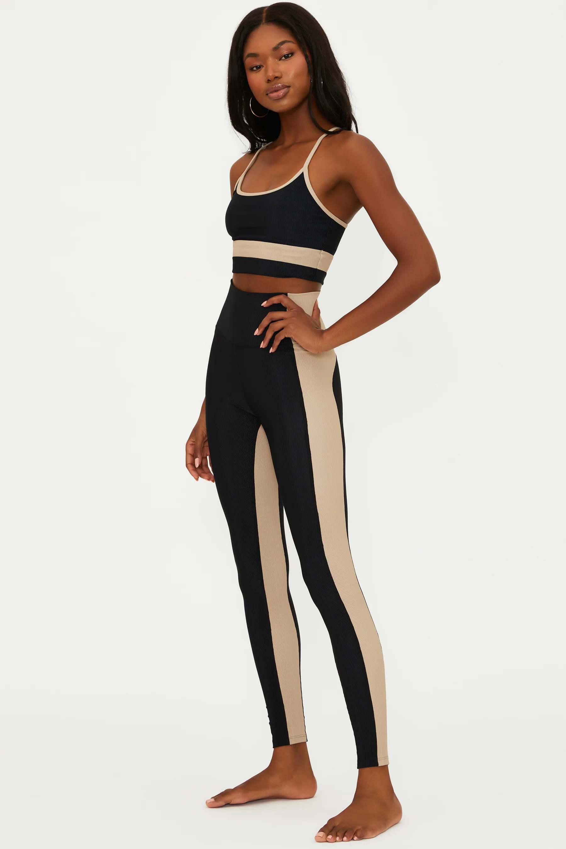 Colorblock Leggings Black Tan | Workout Leggings | Beach Riot | Beach Riot