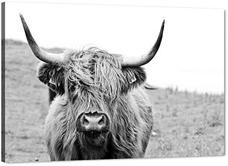 Highland Cow Pattern Canvas Wall Art Farmhouse Prints Photo Contemporary Animal Cow Decor Oil Pai... | Amazon (US)